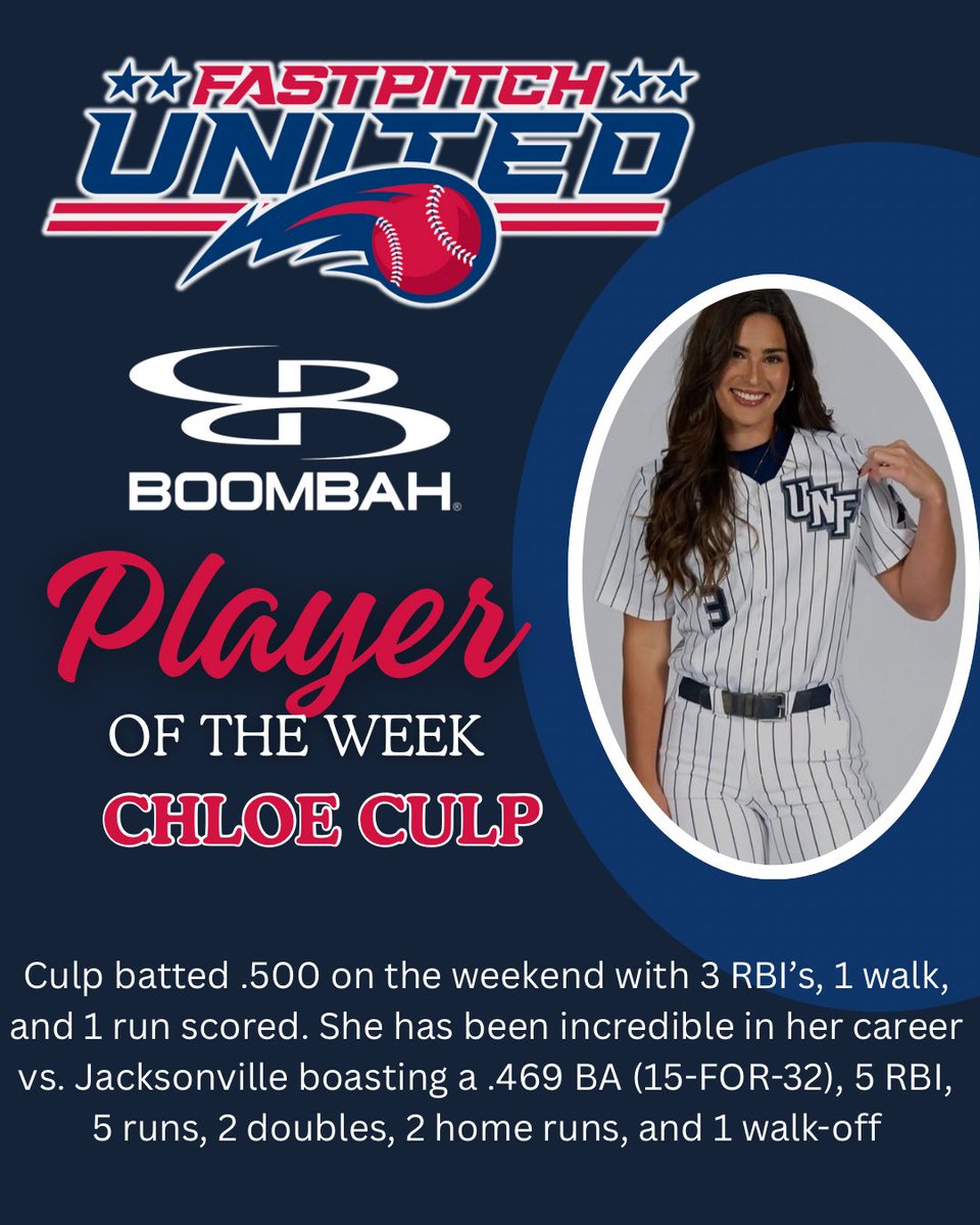 fastpitchunite's tweet photo. Big shoutout to Chloe Culp for earning this week’s Boombah Player of the Week honors! Your hustle, determination, and standout performance on the field made this recognition a no-brainer. Keep bringing the heat out there!
#BoombahPlayerOfTheWeek #POTW #Boombah #FastpitchUnited #HardWorkPaysOff