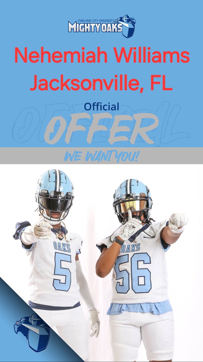 Nehemiah (Nemo) Williams (@_mowill) on Twitter photo Blessed to receive an offer from Oakland City University! #agtg <a href="/CoachSeeleyOCU/">Scott Seeley</a> <a href="/firstcoastbucs/">First Coast Bucs</a> <a href="/Coach_J_Parker/">Jarvis Parker</a> <a href="/CoachBBrooks8/">Brandon Brooks</a> Blessed to receive an offer from Oakland City University! #agtg <a href="/CoachSeeleyOCU/">Scott Seeley</a> <a href="/firstcoastbucs/">First Coast Bucs</a> <a href="/Coach_J_Parker/">Jarvis Parker</a> <a href="/CoachBBrooks8/">Brandon Brooks</a>