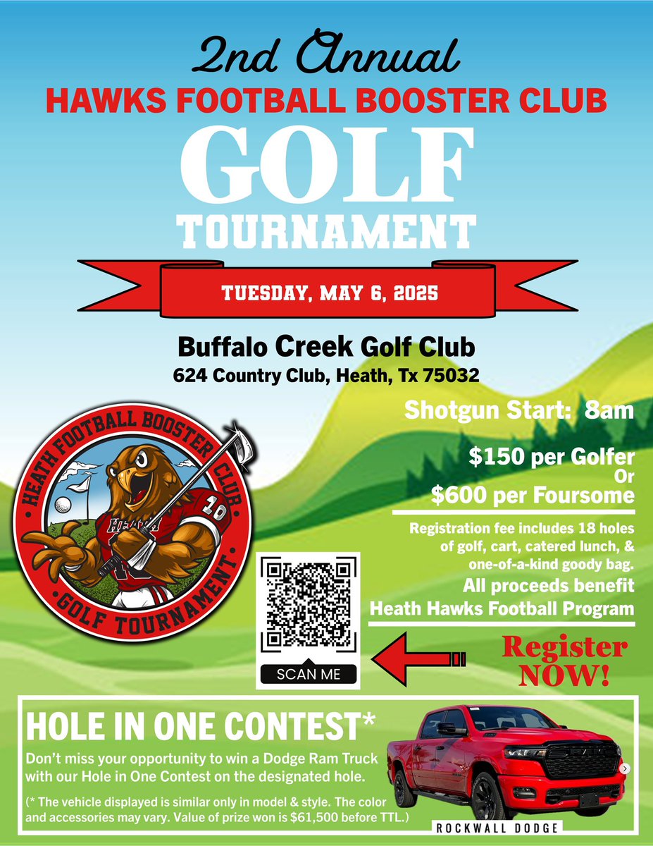 Heath Hawks Football Booster Club (@heathhawksfbbc) on Twitter photo Spots are filling up fast, scan the updated QR code or visit our Square site to sign up today!
All proceeds support the Heath Hawks football program.
Sponsorships available too—support your local community and promote your business!
…wks-football-booster-club.square.site/annual-golf-to…
Don’t miss it! Spots are filling up fast, scan the updated QR code or visit our Square site to sign up today!
All proceeds support the Heath Hawks football program.
Sponsorships available too—support your local community and promote your business!
…wks-football-booster-club.square.site/annual-golf-to…
Don’t miss it!