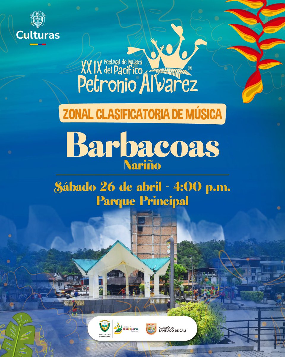 Petronio Álvarez (@petronioco) on Twitter photo ¡El alma del Pacífico retumba en Barbacoas!
Desde el río Telembí y con el legado de los mayores, llega la primera zonal del <a href="/PetronioCO/">Petronio Álvarez</a>.
Este sábado 26 de abril
🕑 4:00 p. m.
📍 Parque principal
#PetronioLaCasaGrande ¡El alma del Pacífico retumba en Barbacoas!
Desde el río Telembí y con el legado de los mayores, llega la primera zonal del <a href="/PetronioCO/">Petronio Álvarez</a>.
Este sábado 26 de abril
🕑 4:00 p. m.
📍 Parque principal
#PetronioLaCasaGrande