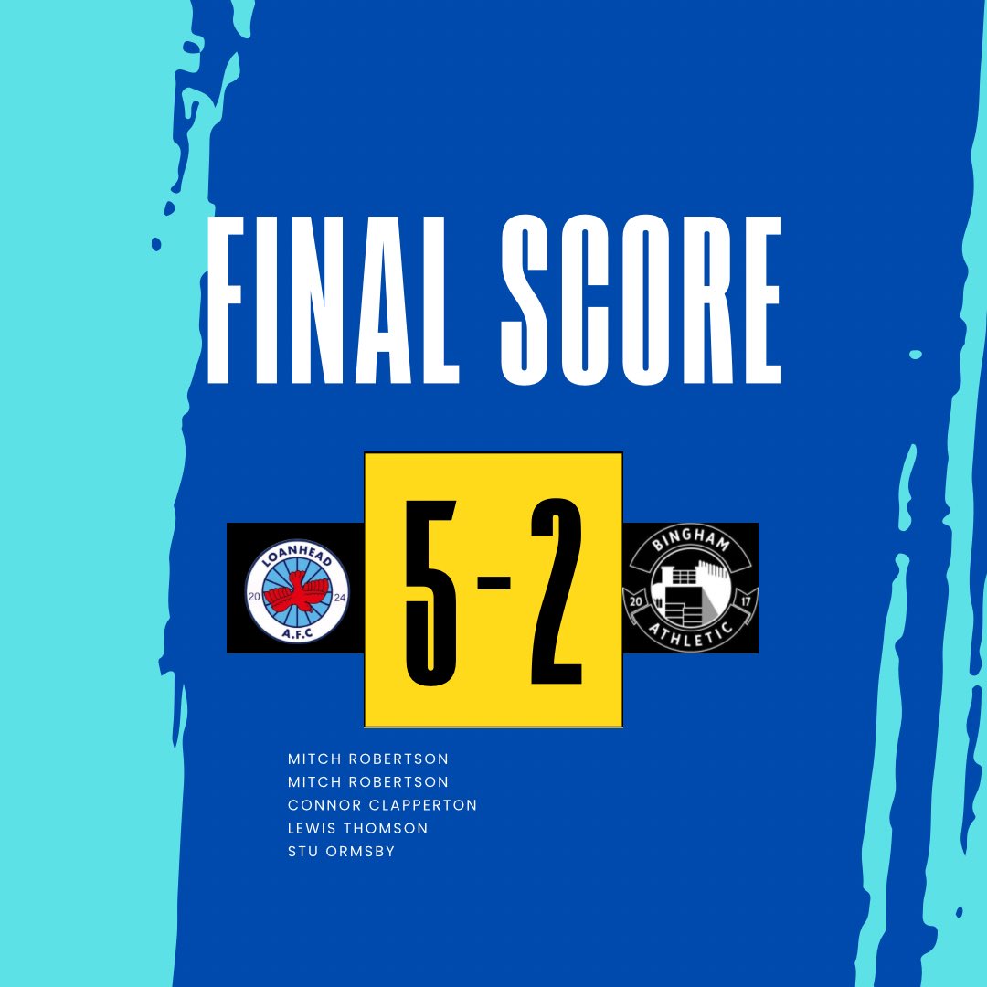 Superb from the boys tonight to bounce back from Sunday’s defeat with a big win.

Boys were at it from start to finish, and put in a shift all over the pitch 🩵

<a href="/Mitchellrob_/">mitch robertson</a> ⚽️⚽️
<a href="/Conzo98x/">Connor Clapperton</a> ⚽️
<a href="/Lewis_T22/">Lewis Thomson</a> ⚽️
<a href="/stuormsby/">Stu Ormsby</a> ⚽️