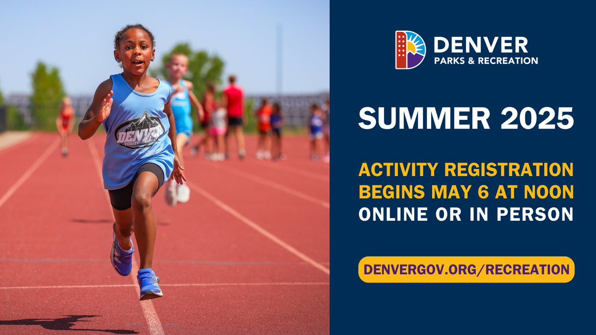 Denver Parks &amp; Recreation’s Summer Activity Guide is here! Get ready for a season full of fun. 😎Registration opens Tuesday, May 6 at noon — set that reminder now!

Browse the guide and start planning your summer. Head to:
mydigitalpublication.com/view/denver-pa…

Let the summer adventures begin!