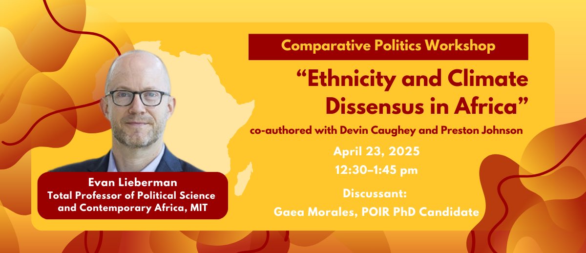Looking forward to presenting research (joint with <a href="/DevinCaughey/">Devin Caughey</a>  and Preston Johnston) on ethnicity and climate attitudes in Africa at the <a href="/USC/">USC</a> Comparative Politics workshop tomorrow.