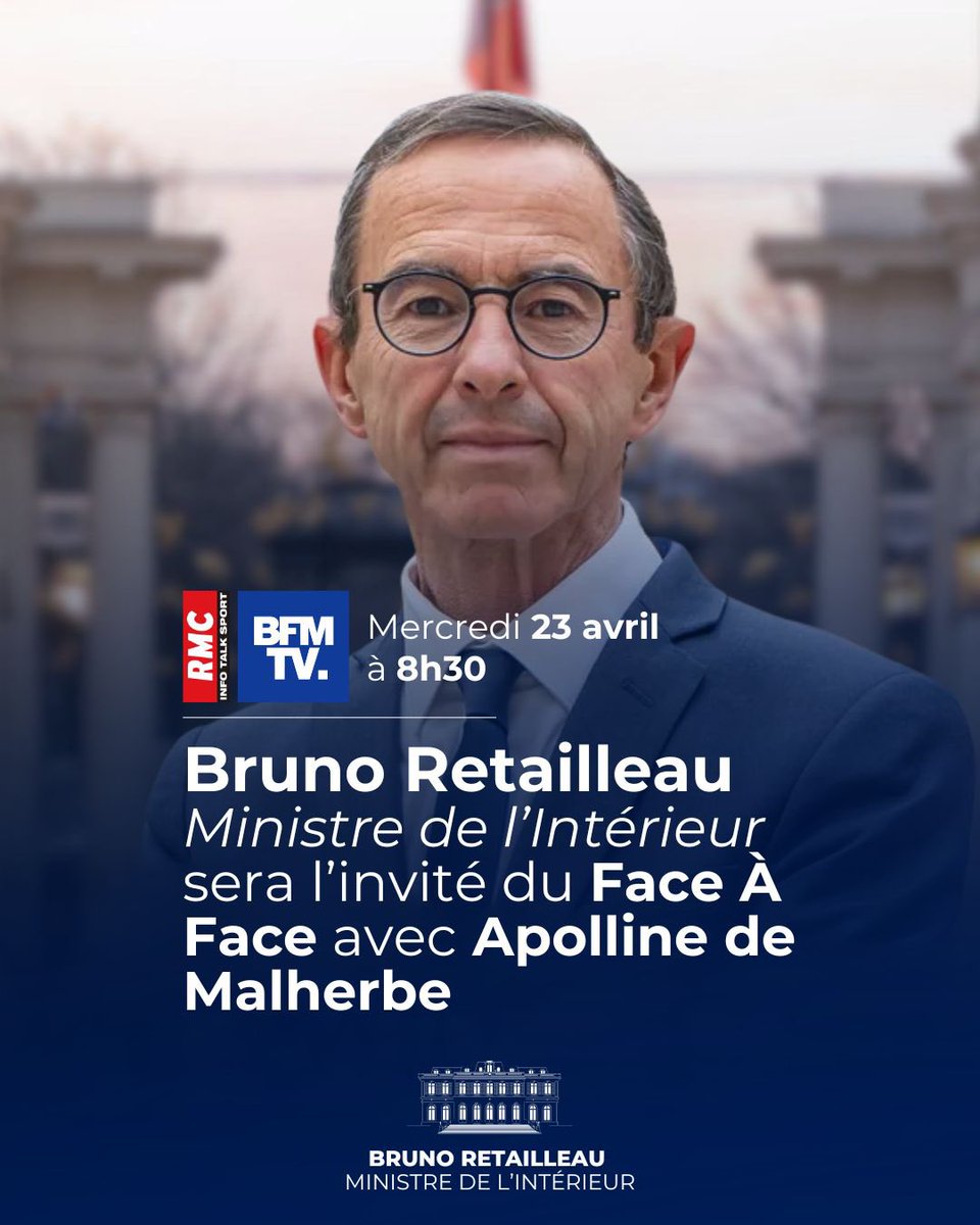 BrunoRetailleau's tweet image. Je serai l’invité du Face à Face avec @apollineWakeUp, demain matin dès 8h30 sur @BFMTV et @RMCInfo .