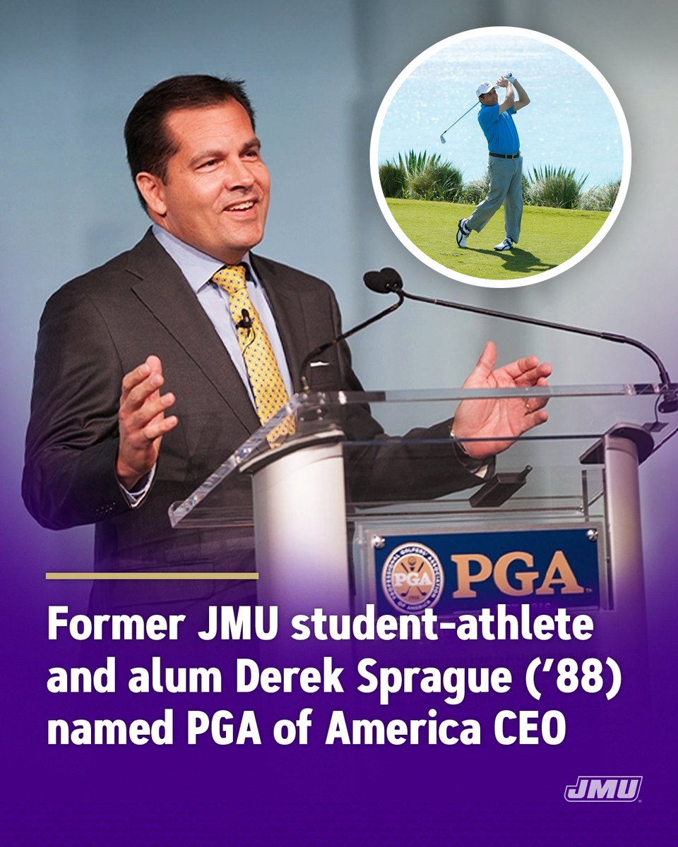 JMU (@jmu) on Twitter photo LEADING THE FIELD: Alum Derek Sprague (‘88) turned his passion for golf into a remarkable career, rising from a JMU student-athlete to being named CEO of the <a href="/PGA/">PGA of America</a> of America at the end of last year. ⛳️
Read more: bit.ly/JMUtoPGA LEADING THE FIELD: Alum Derek Sprague (‘88) turned his passion for golf into a remarkable career, rising from a JMU student-athlete to being named CEO of the <a href="/PGA/">PGA of America</a> of America at the end of last year. ⛳️
Read more: bit.ly/JMUtoPGA