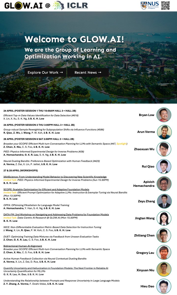 Bryan Kian Hsiang Low (@bryanklow) on Twitter photo GLOW.AI (comp.nus.edu.sg/~lowkh) will be <a href="/iclr_conf/">ICLR 2026</a>: <a href="/ZhiliangChen94/">Zhiliang Chen</a> <a href="/xinyuan3142/">Xinyuan</a> <a href="/arun_v3rma/">Arun Verma</a> <a href="/ray_qiaorui/">Rui Qiao</a> <a href="/WuZhaoxuan/">Wu Zhaoxuan</a> <a href="/JingtanW/">Angel</a> <a href="/apivich_h/">Apivich H. (Kaotoo)</a> <a href="/greglau/">Gregory Lau</a> hieu zeyu.
Surprisingly, this is my first time attending #ICLR2025 (there's always an undergrad ML course final GLOW.AI (comp.nus.edu.sg/~lowkh) will be <a href="/iclr_conf/">ICLR 2026</a>: <a href="/ZhiliangChen94/">Zhiliang Chen</a> <a href="/xinyuan3142/">Xinyuan</a> <a href="/arun_v3rma/">Arun Verma</a> <a href="/ray_qiaorui/">Rui Qiao</a> <a href="/WuZhaoxuan/">Wu Zhaoxuan</a> <a href="/JingtanW/">Angel</a> <a href="/apivich_h/">Apivich H. (Kaotoo)</a> <a href="/greglau/">Gregory Lau</a> hieu zeyu.
Surprisingly, this is my first time attending #ICLR2025 (there's always an undergrad ML course final