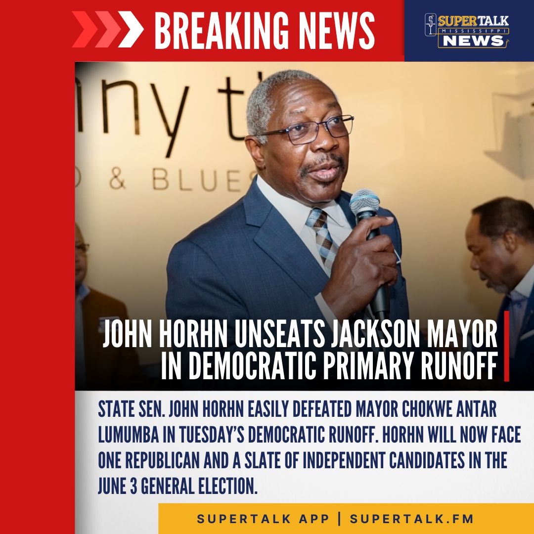SuperTalkNews's tweet image. BREAKING: John Horhn has unseated incumbent Chokwe Antar Lumumba in the Democratic runoff for Jackson mayor.