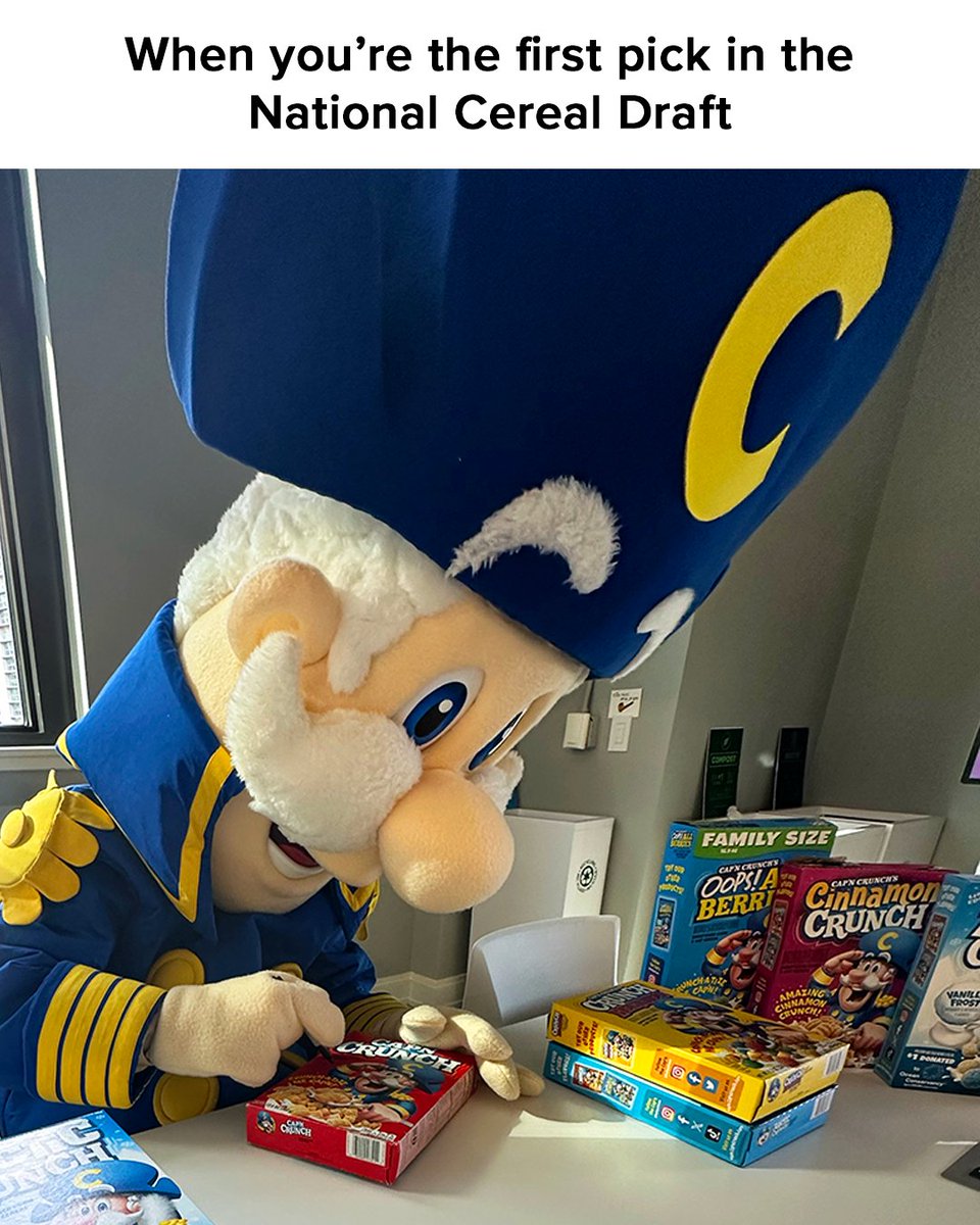 RealCapnCrunch's tweet image. National Cereal League names Cap’n Crunch #1 overall pick