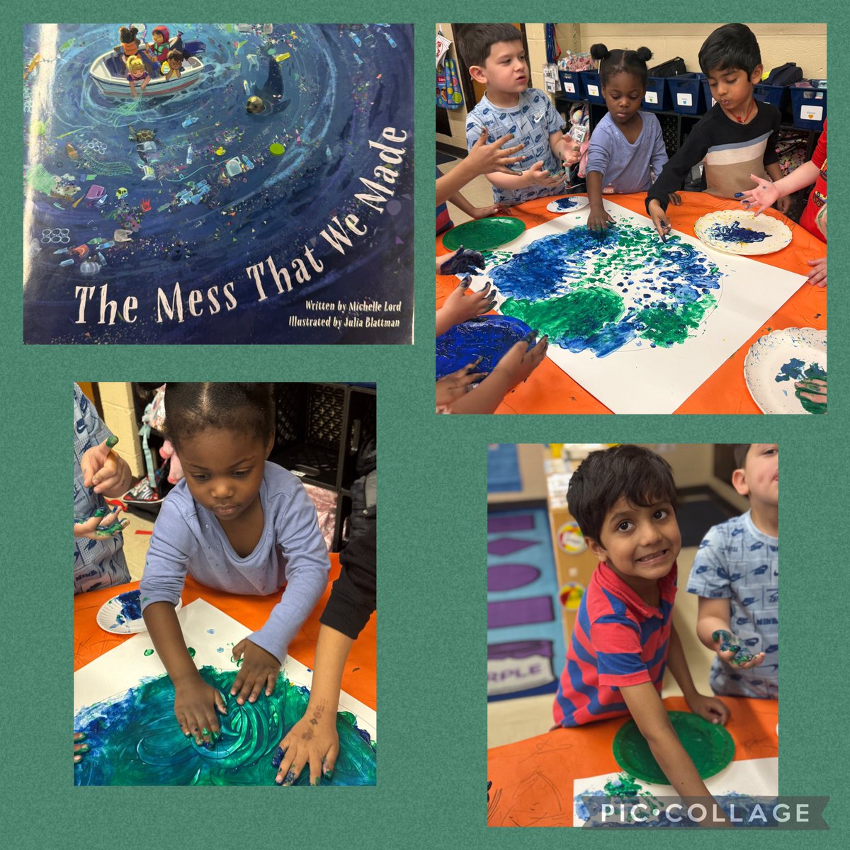 During art class, our preschoolers learned all about what can happen if we do not take care of our beautiful earth. 🌏❤️ Miss Nina read a story and we finger painted because we love to finger paint! ✋🏼🎨