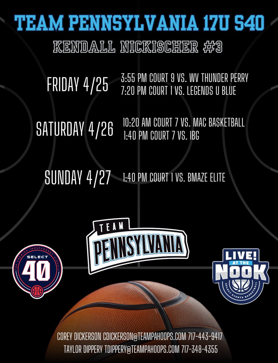 Kendall Nickischer (@kendalln_3) on Twitter photo Excited to play in Session 1 at Live At the Nook this weekend! Come check us out
<a href="/TEAMPAHOOPS/">TEAM PENNSYLVANIA</a> <a href="/CoreyD2For1/">Corey Dickerson</a> <a href="/TRDipp/">Taylor Dippery</a> <a href="/BecahiGBB/">Becahi Lady Hawks Basketball</a> <a href="/coacharnold365/">Arnold Alleyne</a> Excited to play in Session 1 at Live At the Nook this weekend! Come check us out
<a href="/TEAMPAHOOPS/">TEAM PENNSYLVANIA</a> <a href="/CoreyD2For1/">Corey Dickerson</a> <a href="/TRDipp/">Taylor Dippery</a> <a href="/BecahiGBB/">Becahi Lady Hawks Basketball</a> <a href="/coacharnold365/">Arnold Alleyne</a>