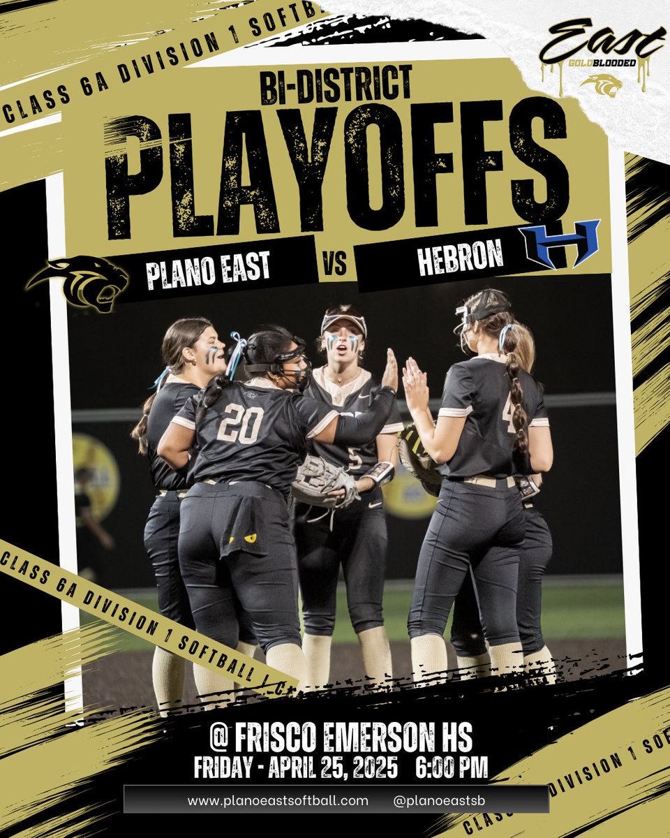 🚨 🥎Let the fun begin! Plano East Softball vs. Hebron Hawks in the first round of the 6A Division I playoffs on Friday, April 25th 6:00PM @ Frisco Emerson! 🥇 🐾 
#UnfinishedBusiness #Goldblooded