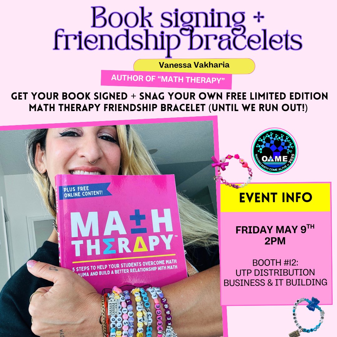 vanessa vakharia (@themathguru) on Twitter photo WHAT’S UP <a href="/OAMElearns/">OAMElearns</a> !!! COME TO MY OAME 2025 SESSION! AND GET YOUR ✨MATH THERAPY✨ BOOK SIGNED AT THE <a href="/utpress/">University of Toronto Press</a> BOOTH AFTER + GET A FRIENDSHIP BRACELET! SEE U THERE🤘✨🙏💖 #edusky WHAT’S UP <a href="/OAMElearns/">OAMElearns</a> !!! COME TO MY OAME 2025 SESSION! AND GET YOUR ✨MATH THERAPY✨ BOOK SIGNED AT THE <a href="/utpress/">University of Toronto Press</a> BOOTH AFTER + GET A FRIENDSHIP BRACELET! SEE U THERE🤘✨🙏💖 #edusky