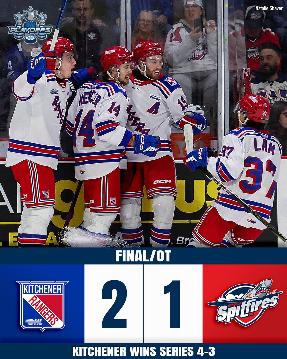 Luke Ellinas in OT! The <a href="/OHLRangers/">Kitchener Rangers</a> come all the way back to win the series in Game 7! 🔵🔴