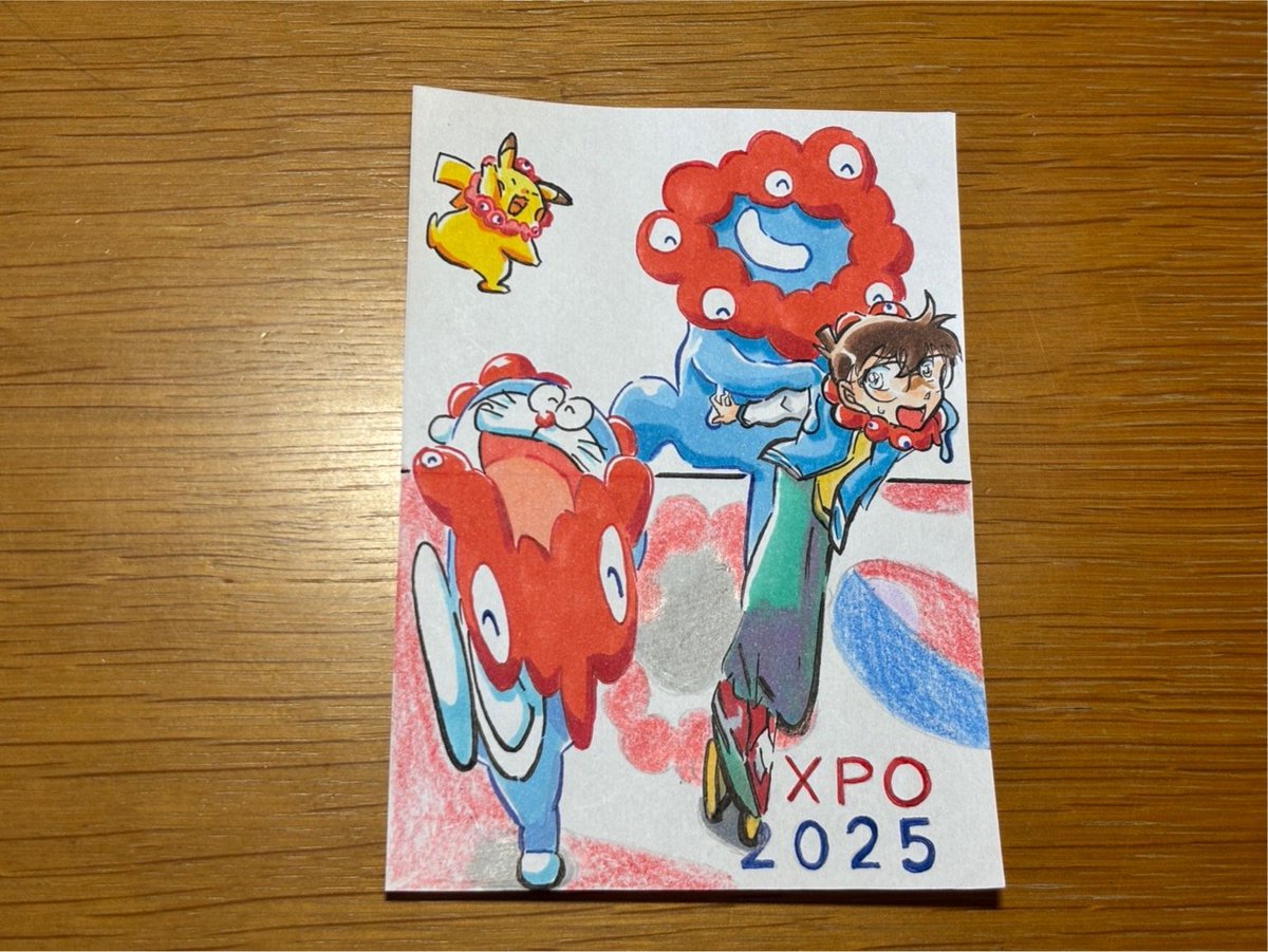 大阪万博行ってきました♪

そこで、
大好きなドラえもん、コナン、ピカチュウにミャクミャクをくっつけて描いてみました♪

万博行った記録はnoteに書いたのでぜひご覧ください🍀
note.com/light0610/n/n1…