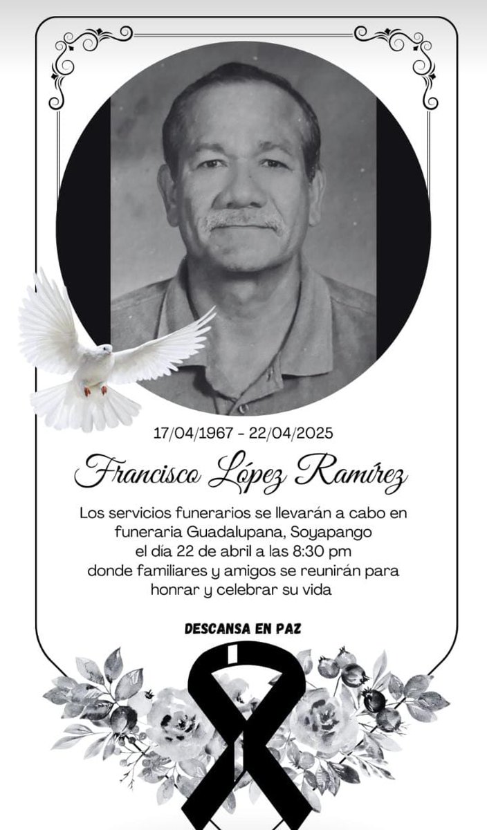 Cómo MPJL lamentamos el fallecimiento del compañero Francisco López Ramírez, quien fue miembro de la alcaldía de Soyapango y estuvo organizado con los trabajadores y trabajadoras de dicha municipalidad.

Nos solidarizamos con su familia y amistades ante esta irreparable pérdida.