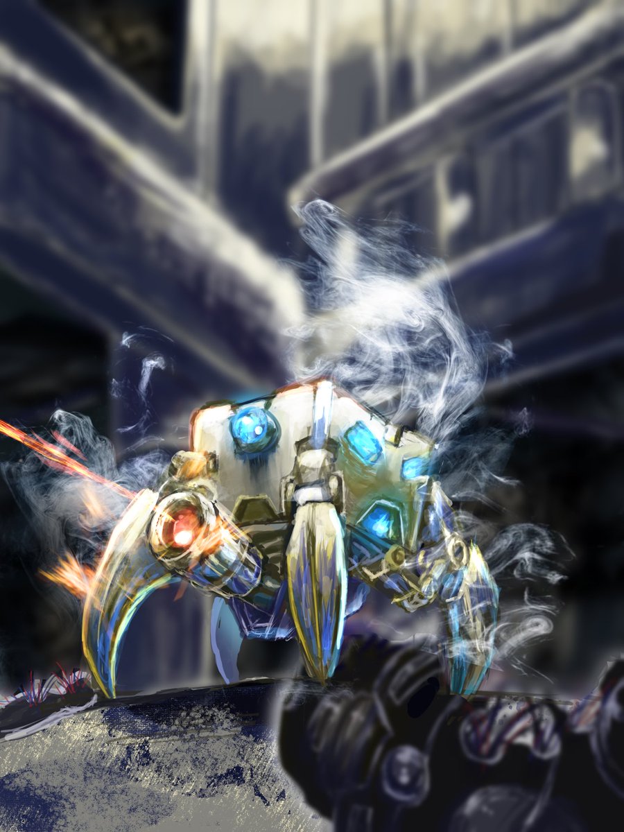 sirousagi1319's tweet image. 新しい試みで描いた、ロボを完成しました。

『対人造ダイス型兵器、ダイちゃん』です。

←左が加工有り、右が加工無し→です。

#ダイス
#イラスト
#メカ
#ロボ