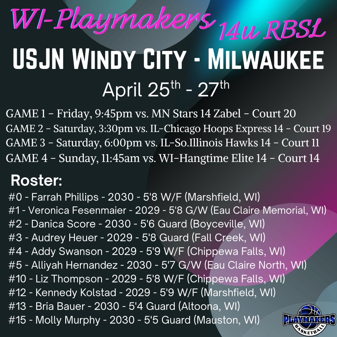 Coach Pep (@coach_peplinski) on Twitter photo Looking forward to Windy City! <a href="/Playmkrs14uRB/">WI Playmakers 14u Rising Bluestar</a> Schedule (as of 4/22/25 😉)
<a href="/playmkrsgirls/">Wisconsin Playmakers</a> <a href="/WIPlaymakers/">Wisconsin Playmakers</a> Looking forward to Windy City! <a href="/Playmkrs14uRB/">WI Playmakers 14u Rising Bluestar</a> Schedule (as of 4/22/25 😉)
<a href="/playmkrsgirls/">Wisconsin Playmakers</a> <a href="/WIPlaymakers/">Wisconsin Playmakers</a>