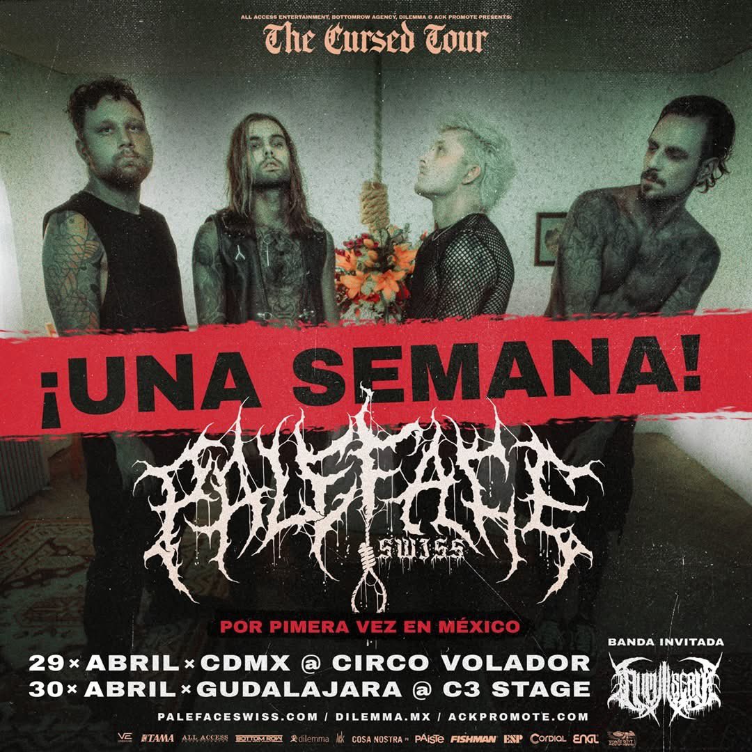 Estamos a una semana 🔥
#PalefaceSwiss  en México 🇨🇭☠️🇲🇽
¿Ya están listos para toda la brutalidad del #CURSEDTOUR? 

¡¡ BOLETOS DISPONIBLES !! 🎟️👇

- 29 de Abril en CDMX @ Circo Volador
bit.ly/PalefaceSwissC…

- 30 de Abril en GDL @ C3 STAGE
bit.ly/PalefaceSwissG…