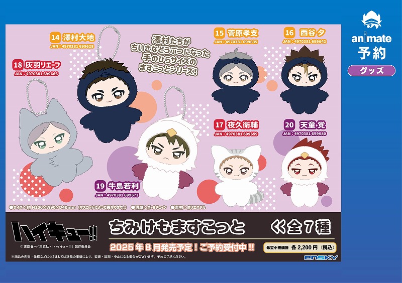 ハイキュー!!　ちみけもますこっと　ぬいぐるみ　マスコット　6種セット ハイキュー!! 両手で抱えられる「ちょいでか ちみけもますこっと」が発売