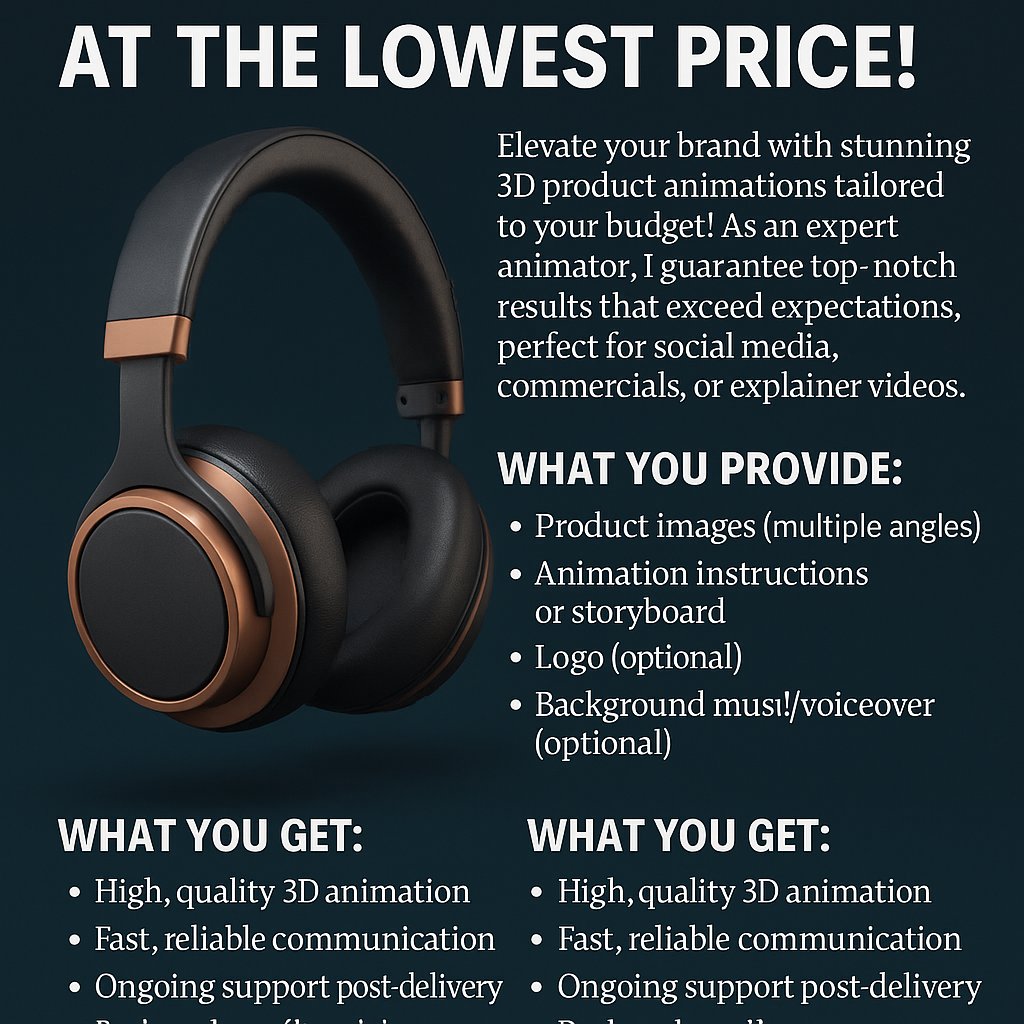 ByushuG's tweet image. 🚀 Bring your products to life with PHOTOREALISTIC 3D animations! ✨✅ 4.9 (326 reviews) | 3 orders in queue✅ Quick turnaround &amp;amp; budget-friendly
✅ Post-delivery support guaranteed
Perfect for ads, social media, or explainer videos!
👉 #3DAnimation #ProductDesign #3Dexplainer