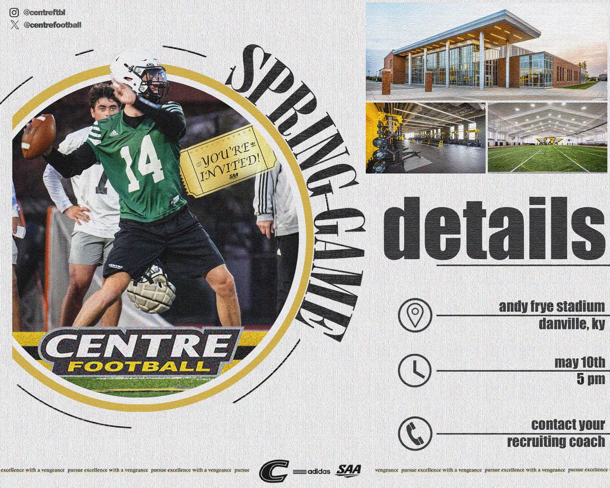 Hudson Cueny (@hudsoncueny) on Twitter photo Excited to be at Centre College for their spring game may 10th
<a href="/lachendro1/">Coach Lachendro</a> <a href="/CoachLandis22/">Brian Landis</a> <a href="/BGrubbs66/">Ben Grubbs</a> <a href="/RecruitGeorgia/">Recruit Georgia</a> <a href="/Mhoward38/">Marcus Howard</a> <a href="/CentreFootball/">Centre College Football</a> Excited to be at Centre College for their spring game may 10th
<a href="/lachendro1/">Coach Lachendro</a> <a href="/CoachLandis22/">Brian Landis</a> <a href="/BGrubbs66/">Ben Grubbs</a> <a href="/RecruitGeorgia/">Recruit Georgia</a> <a href="/Mhoward38/">Marcus Howard</a> <a href="/CentreFootball/">Centre College Football</a>