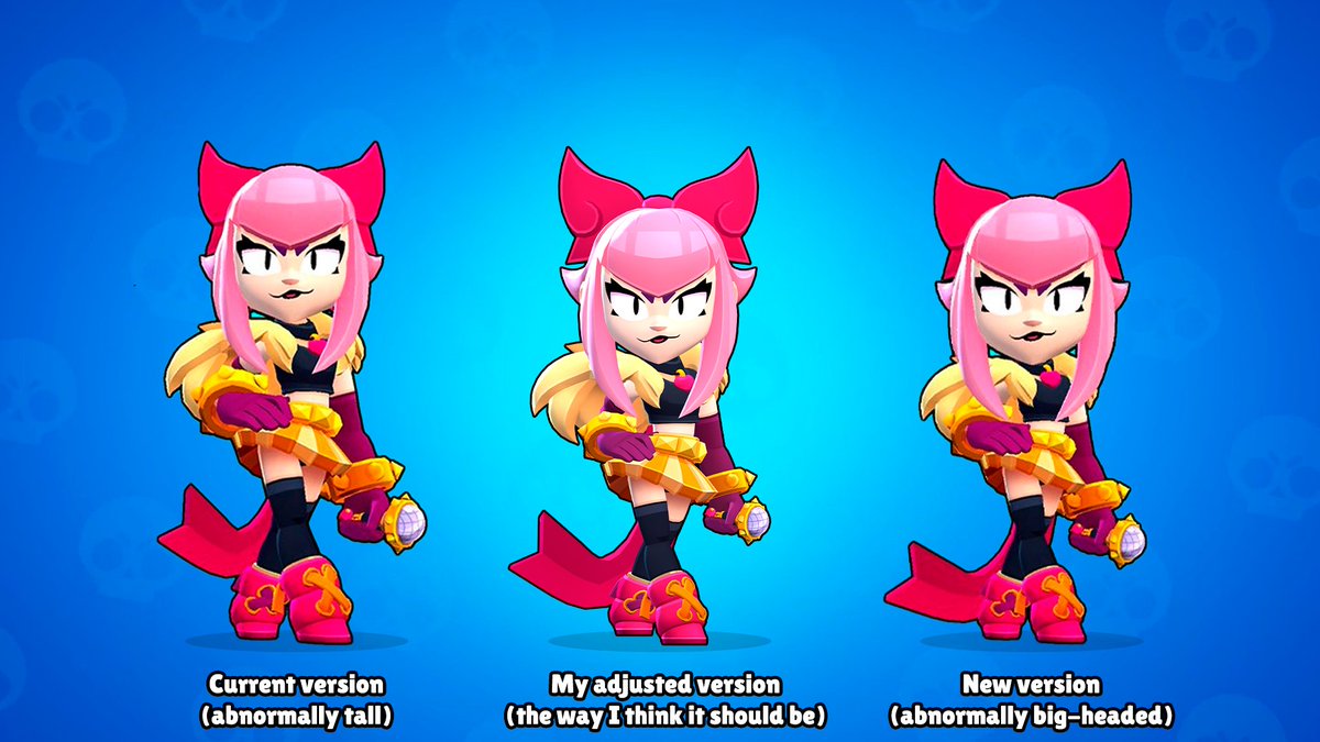 I made this change to her 3D model's bones - in my opinion, it looks better this way... What do you think?
*P.S. Another important comparison is in the comments!
#MakeMelodieTallAgain #BrawlStars