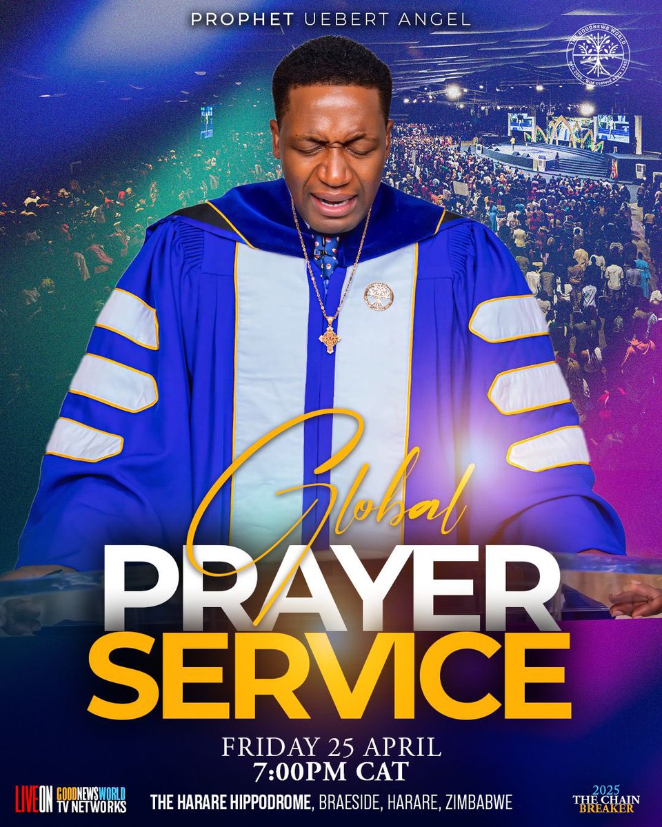 UebertAngel's tweet photo. GLOBAL PRAYER SERVICE this Friday with the highly esteemed prophet to Christianity Prophet Uebert Angel. 

Make your way to the Harare Hippodrome on Friday 7pm CAT and tune in live around the world. https://t.co/JAvaMwR5TG