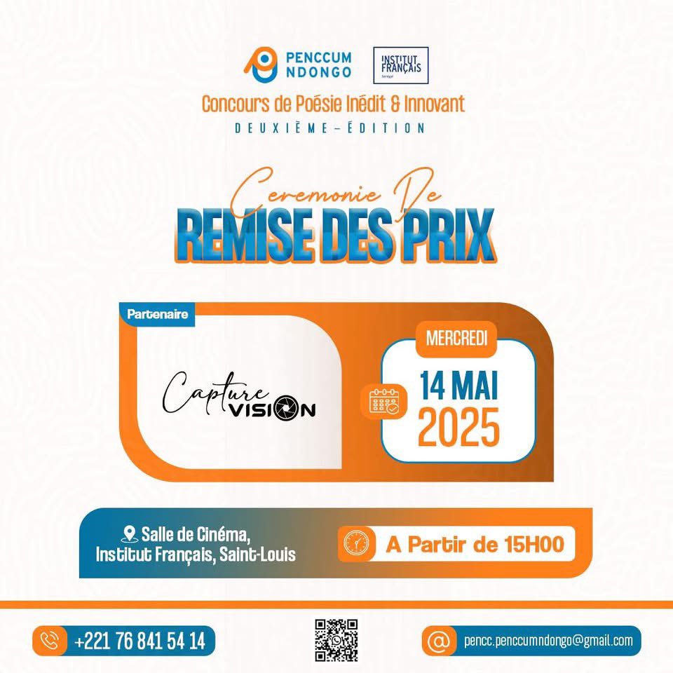 tafsirhabyniang's tweet photo. 📍Capture Vision soutient fièrement le #CP2i – Édition 2025 !
Merci à ce partenaire créatif pour son appui à la poésie, à la jeunesse et à l’innovation.
RDV le 14 mai à l’Institut Français de Saint-Louis !
#penccumndongo #capturevision #édition2025 https://t.co/01ZqIZjx2a
