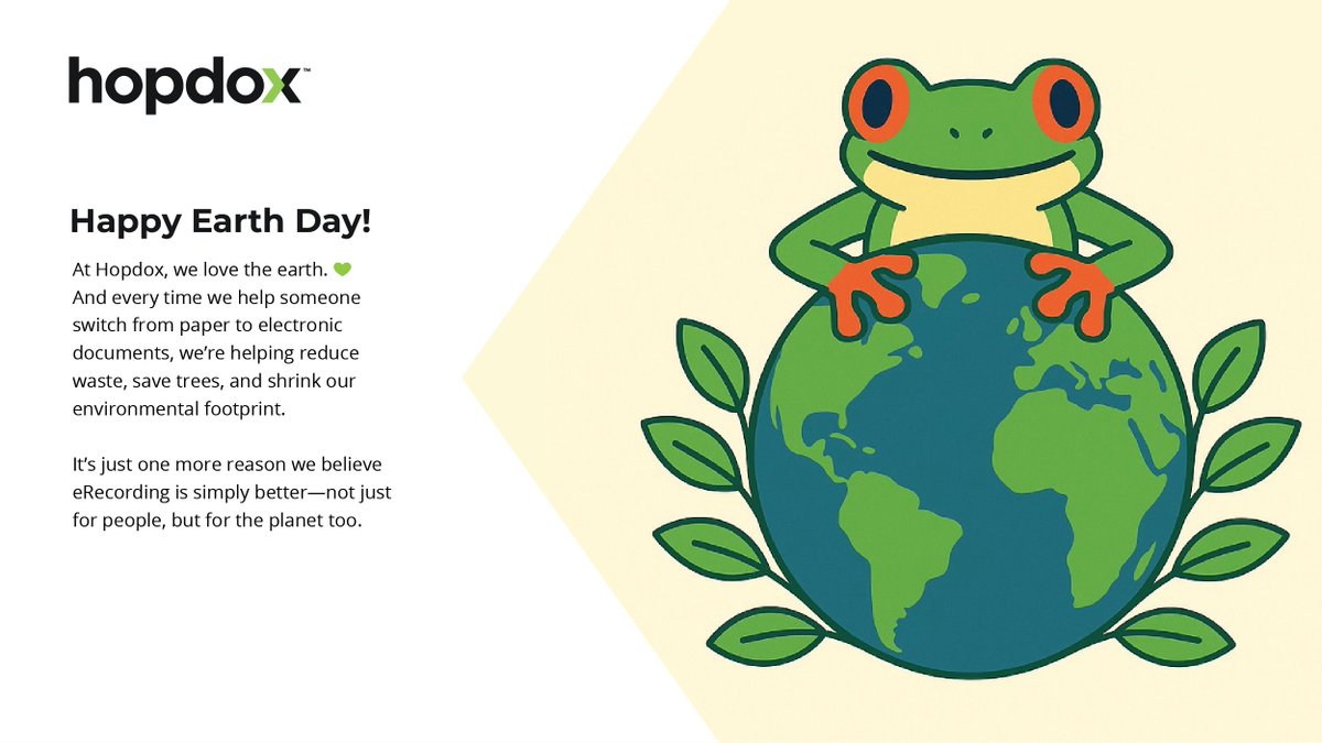 hopdox's tweet image. Happy Earth Day from Hopdox! 

At Hopdox, we love the earth. 💚And every time we help someone switch from paper to electronic documents, we’re helping reduce waste, save trees, and shrink our environmental footprint.

#EarthDay #Sustainability #eRecording #SimplyBetter #Hopdox