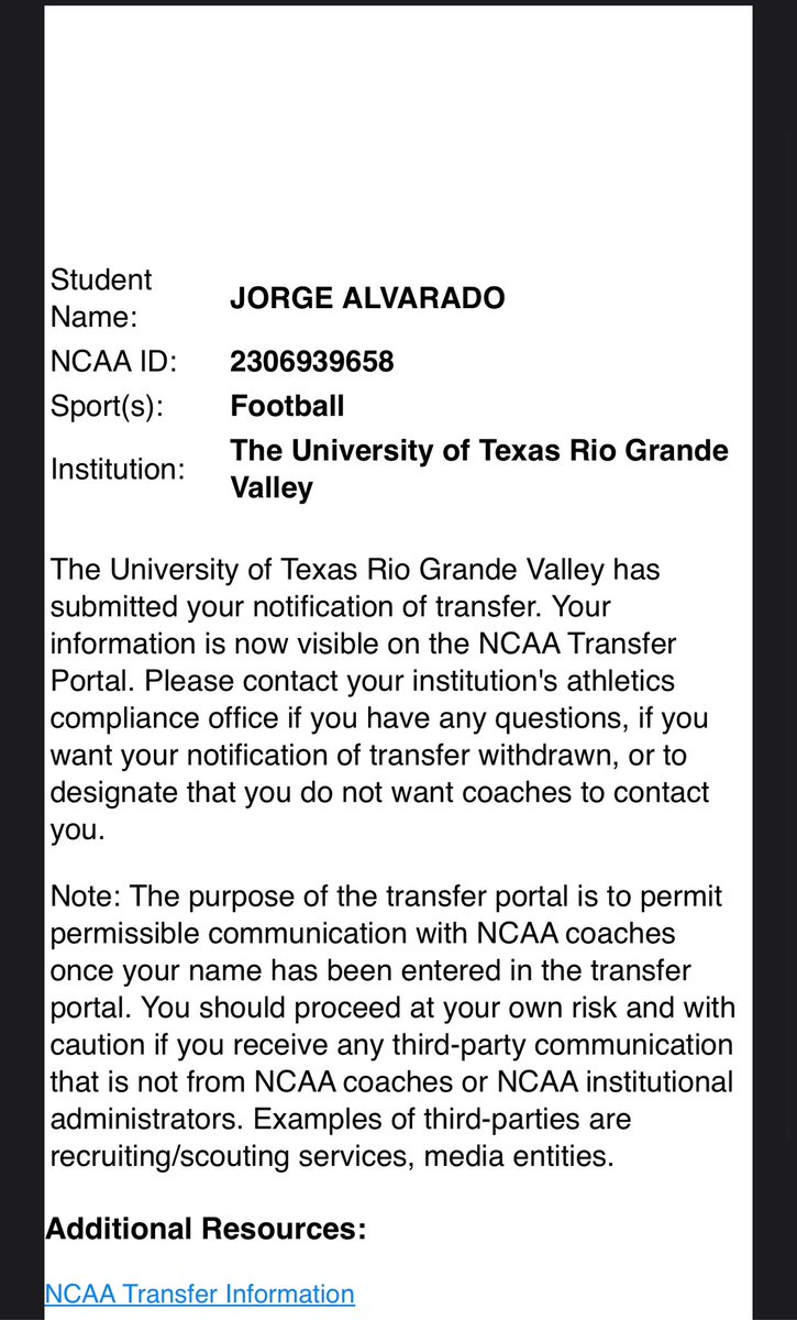 Jorge alvarado (@jorgealvarad019) on Twitter photo Thank you <a href="/UTRGVFootball/">UTRGV Football</a> <a href="/COACH__LOCK/">James Lockhart IV</a> <a href="/CoachTBush/">Travis Bush</a> for this opportunity! I would like to say that i am entering the transfer portal with a red shirt and 4 years of eligibility. My recruitment is open. Thank you <a href="/UTRGVFootball/">UTRGV Football</a> <a href="/COACH__LOCK/">James Lockhart IV</a> <a href="/CoachTBush/">Travis Bush</a> for this opportunity! I would like to say that i am entering the transfer portal with a red shirt and 4 years of eligibility. My recruitment is open.