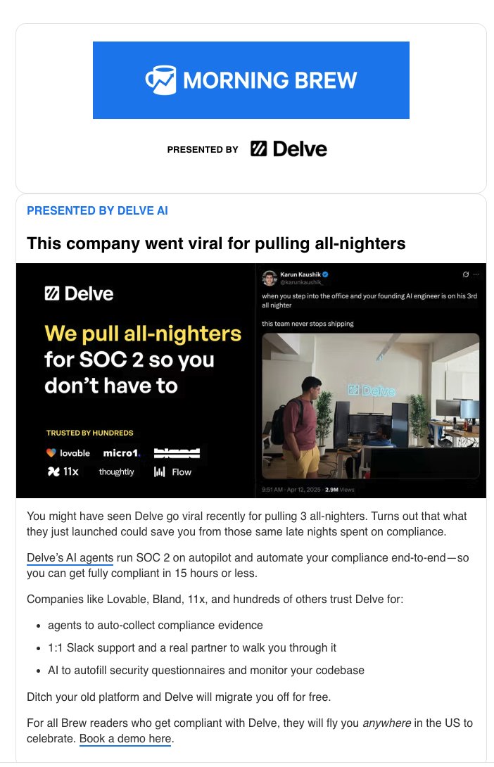 Selin Kocalar (@kocalars) on Twitter photo we sponsored <a href="/MorningBrew/">Morning Brew āļø</a> over the weekend.
what newsletter should we sponsor next? we sponsored <a href="/MorningBrew/">Morning Brew āļø</a> over the weekend.
what newsletter should we sponsor next?