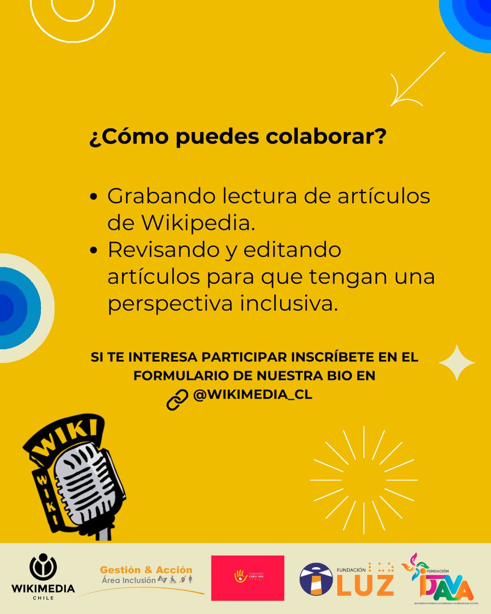 ¡Únete a mejorar la accesibilidad en <a href="/Wikipedia/">Wikipedia</a>! 🗣️
Te invitamos a participar en esta iniciativa colaborativa con un objetivo único: hacer más accesibles los contenidos de la enciclopedia libre.
✍️ Participa e inscríbete en forms.gle/ezRAJRFpituYt2…