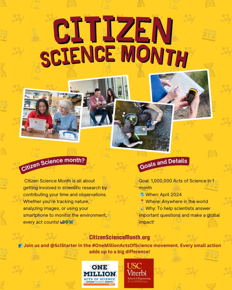 🌎 It’s Citizen Science Month!
Join the movement — track, snap, and share to help reach 1,000,000 Acts of Science this April! 🔬📸🌳
#CitizenScienceMonth #ActsofScience #USCViterbi