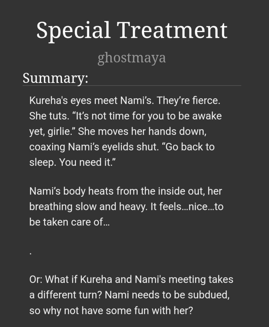 ghstmayasochist's tweet photo. "Special Treatment" - Kureha/Nami fic I wrote for #OPLesbianWeek Day 3: Elder Lesbians / MILFs / Multiple Orgasms. 
🔗 https://t.co/fTEVSvJdS7 https://t.co/4D80HmVNNr