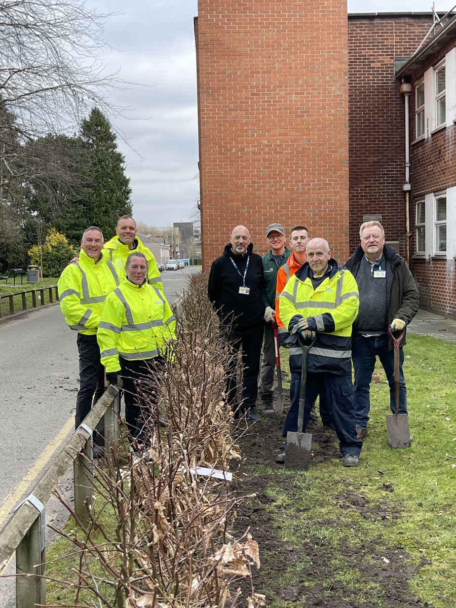 Our first Social Values Day success! Partners B&amp;M Waste, Sharpsmart, Stericycle joined UHLG Logistics, Transport, Waste, Linen and Sustainability teams to plant 140m of hedgerow—first step in our one-mile-per-year commitment to greener hospital grounds. 💚🏥 #UHLG #GreenNHS