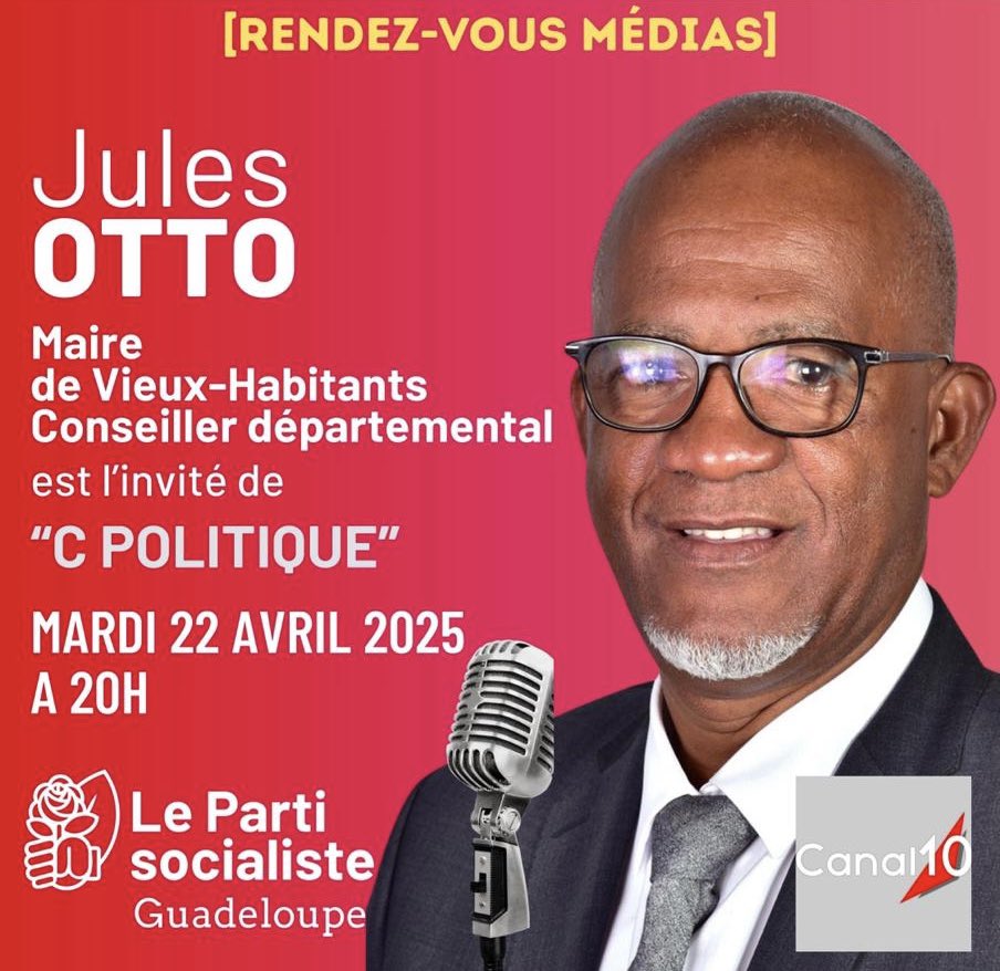 Notre camarade <a href="/JulesOtto/">OTTO JULES</a>, maire et conseiller départemental de Vieux-Habitants, est l’invité de « C’ Politique » ce mardi soir à 20h, en direct, sur <a href="/Canal10_GP/">CANAL 10 #téléannou</a>.
Soyez à l’écoute ! 😉