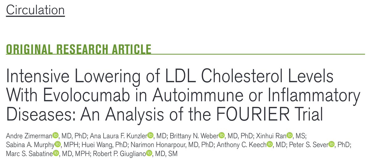 André Zimerman (@andrezimerman) on Twitter photo Does the CV benefit of evolocumab differ in patients with autoimmune or inflammatory diseases?
The answer lies at the intersection of dyslipidemia and inflammation.
A 🧵 on our new Circulation paper. (1/10)
Link: ahajournals.org/doi/abs/10.116…
<a href="/TIMIStudyGroup/">TIMI Study Group</a> <a href="/rgiugliano/">Robert Giugliano</a> Does the CV benefit of evolocumab differ in patients with autoimmune or inflammatory diseases?
The answer lies at the intersection of dyslipidemia and inflammation.
A 🧵 on our new Circulation paper. (1/10)
Link: ahajournals.org/doi/abs/10.116…
<a href="/TIMIStudyGroup/">TIMI Study Group</a> <a href="/rgiugliano/">Robert Giugliano</a>
