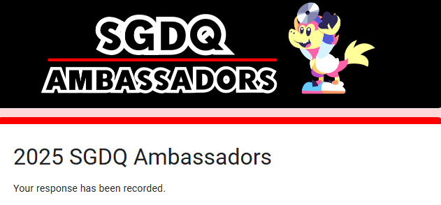 My <a href="/GamesDoneQuick/">Games Done Quick @ #PAXEast</a> Host audition submitted AND SGDQ Ambassador application.

Wish me luck! &lt;3