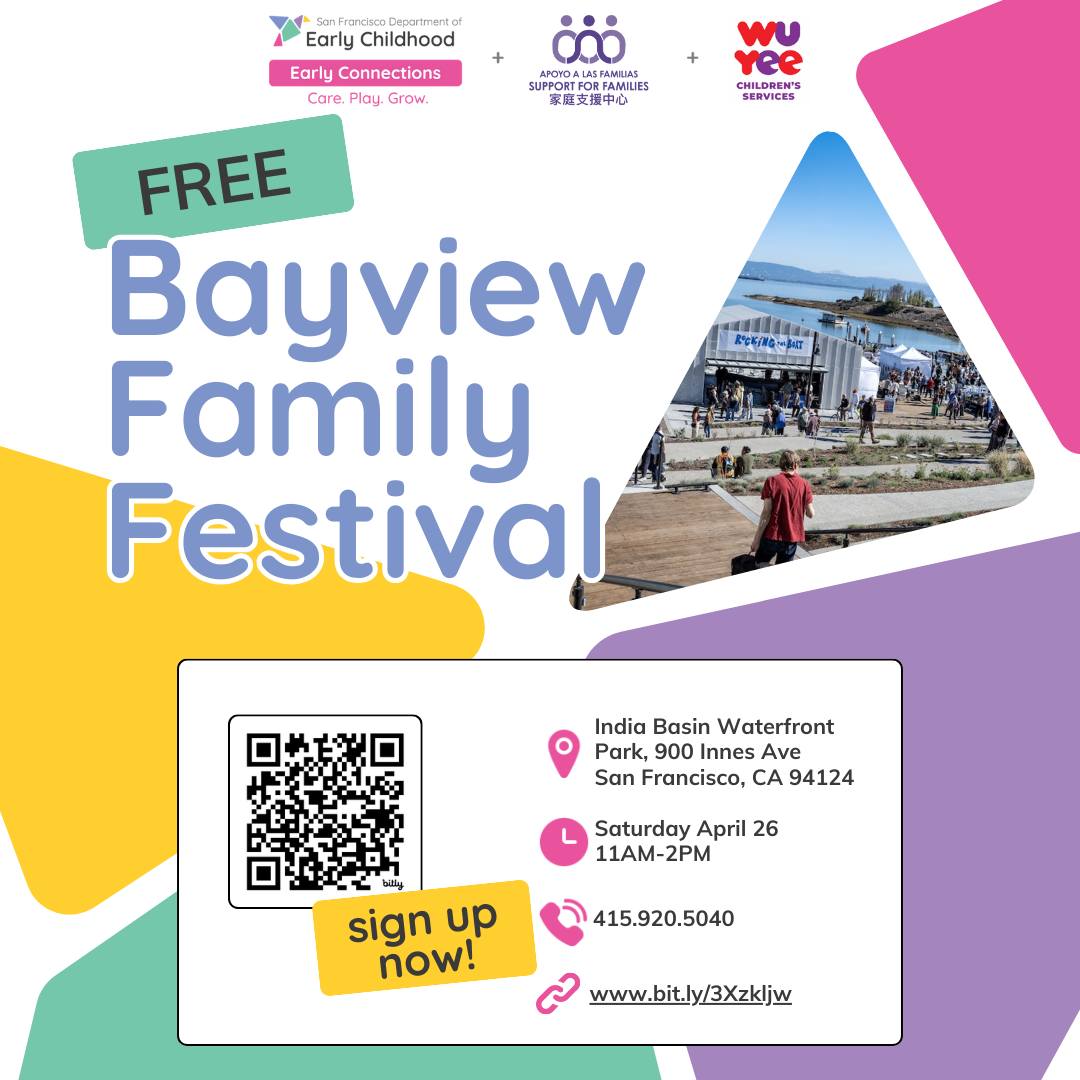 Join <a href="/SupportforFams/">Support for Families</a>, <a href="/RecParkSF/">San Francisco Recreation and Park Department</a>, <a href="/WuYee/">Wu Yee</a> and <a href="/sanfranciscoDEC/">San Francisco Department of Early Childhood</a> this Saturday for the Bayview Family Festival at India Basin Park! This free event is designed for families of children with disabilities &amp; complex needs, and open to all families. 

📅Join us! supportforfamilies.org/event/bayview-…