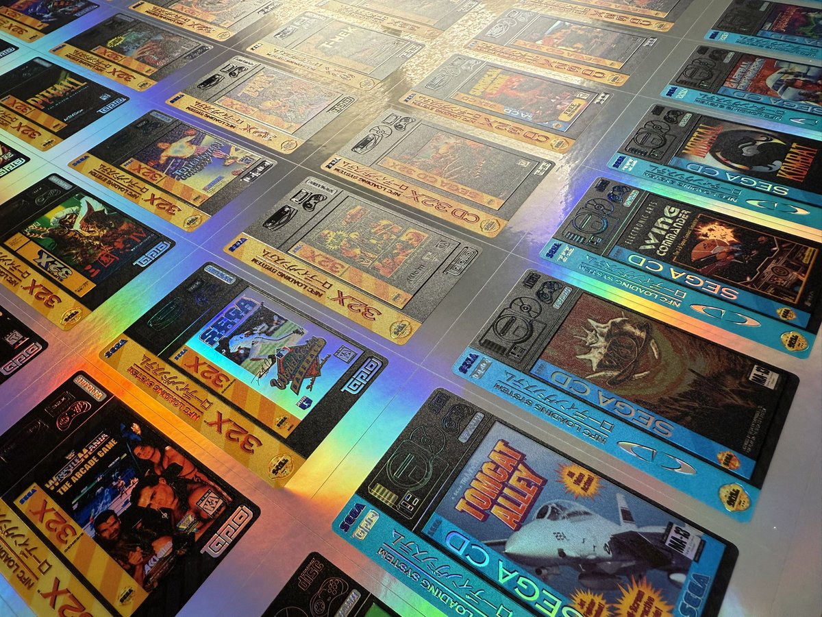 ArielAces's tweet image. These colors are just too pretty! #Holo3DFX #TapTo/#Zaparoo full decal set now available for #Sega32X, #SegaCD, and #SegaCD32X