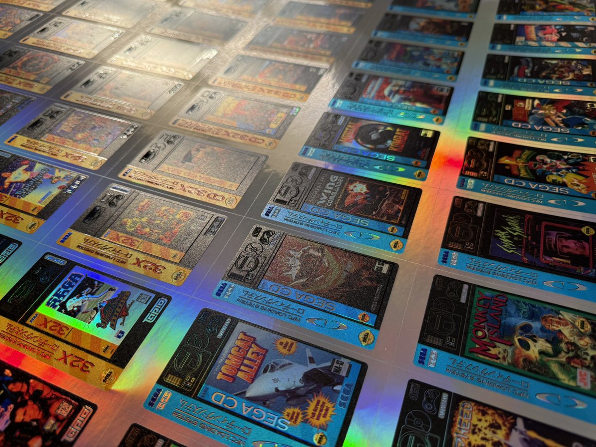 ArielAces's tweet image. These colors are just too pretty! #Holo3DFX #TapTo/#Zaparoo full decal set now available for #Sega32X, #SegaCD, and #SegaCD32X