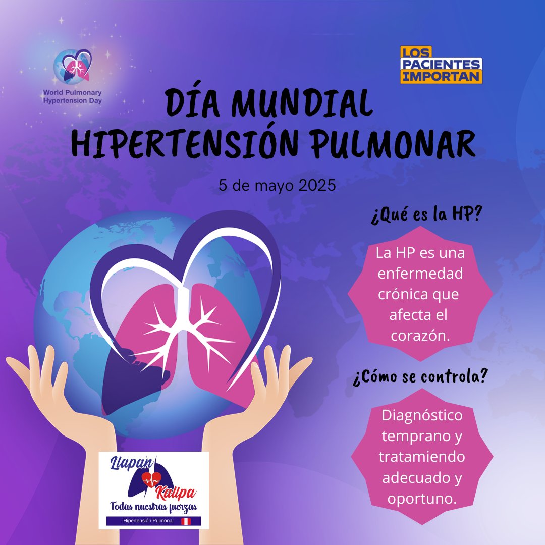 Los Pacientes Importan (@los_pacientes) on Twitter photo 📣Día Mundial de la Hipertensión Pulmonar.
La HP 🫁 se produce cuando se eleva la presión de las arterias q llevan la sangre del corazón a los pulmones. La consecuencia es q el corazón tiene que soportar una sobrecarga de trabajo tal que termina claudicando.
Más info: <a href="/OKallpa/">Llapan Kallpa Hipertensión Pulmonar Perú</a> 📣Día Mundial de la Hipertensión Pulmonar.
La HP 🫁 se produce cuando se eleva la presión de las arterias q llevan la sangre del corazón a los pulmones. La consecuencia es q el corazón tiene que soportar una sobrecarga de trabajo tal que termina claudicando.
Más info: <a href="/OKallpa/">Llapan Kallpa Hipertensión Pulmonar Perú</a>