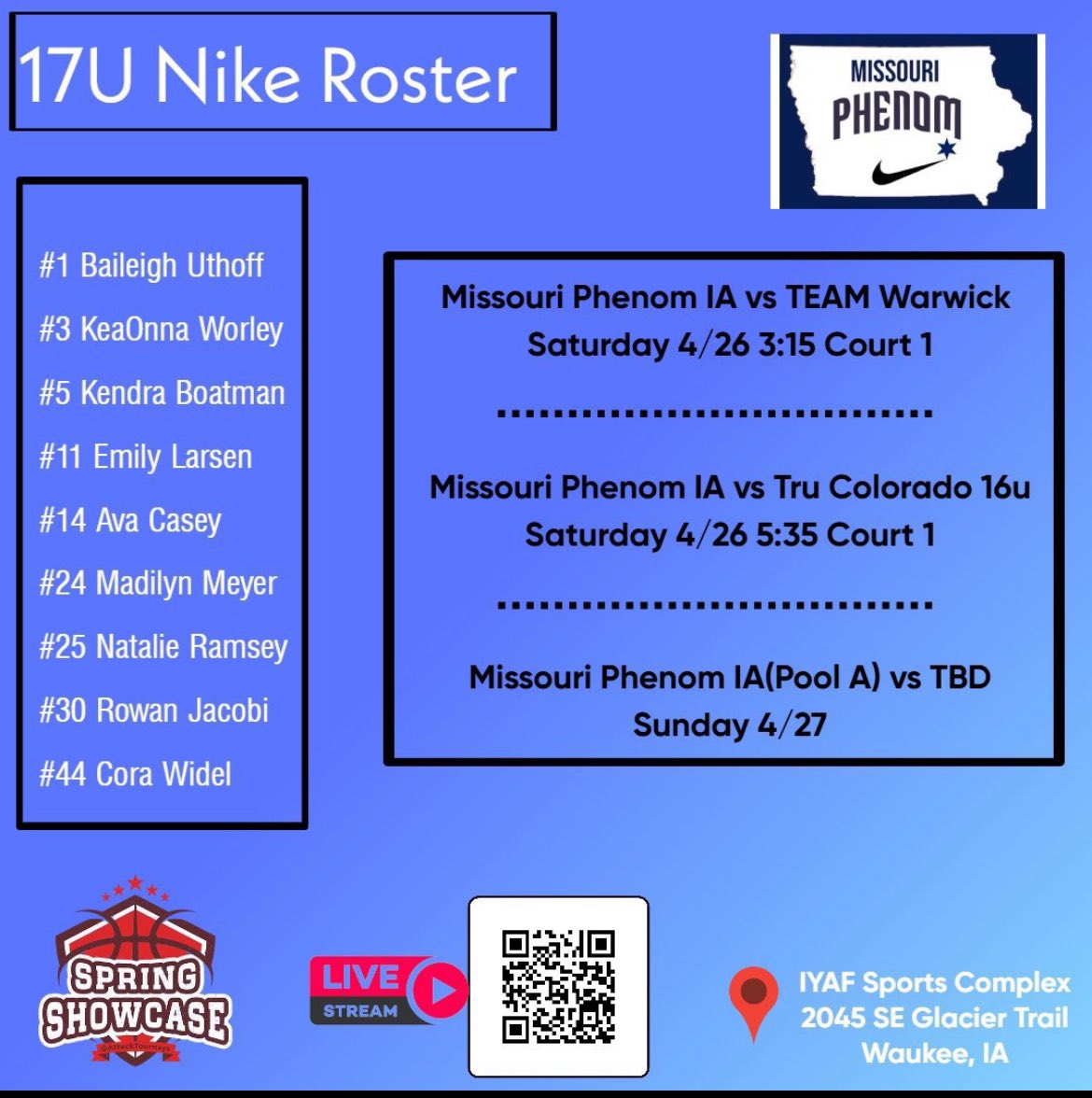 Schedule for this weekend! <a href="/MoPhenomIOWA/">Missouri Phenom - Iowa</a>