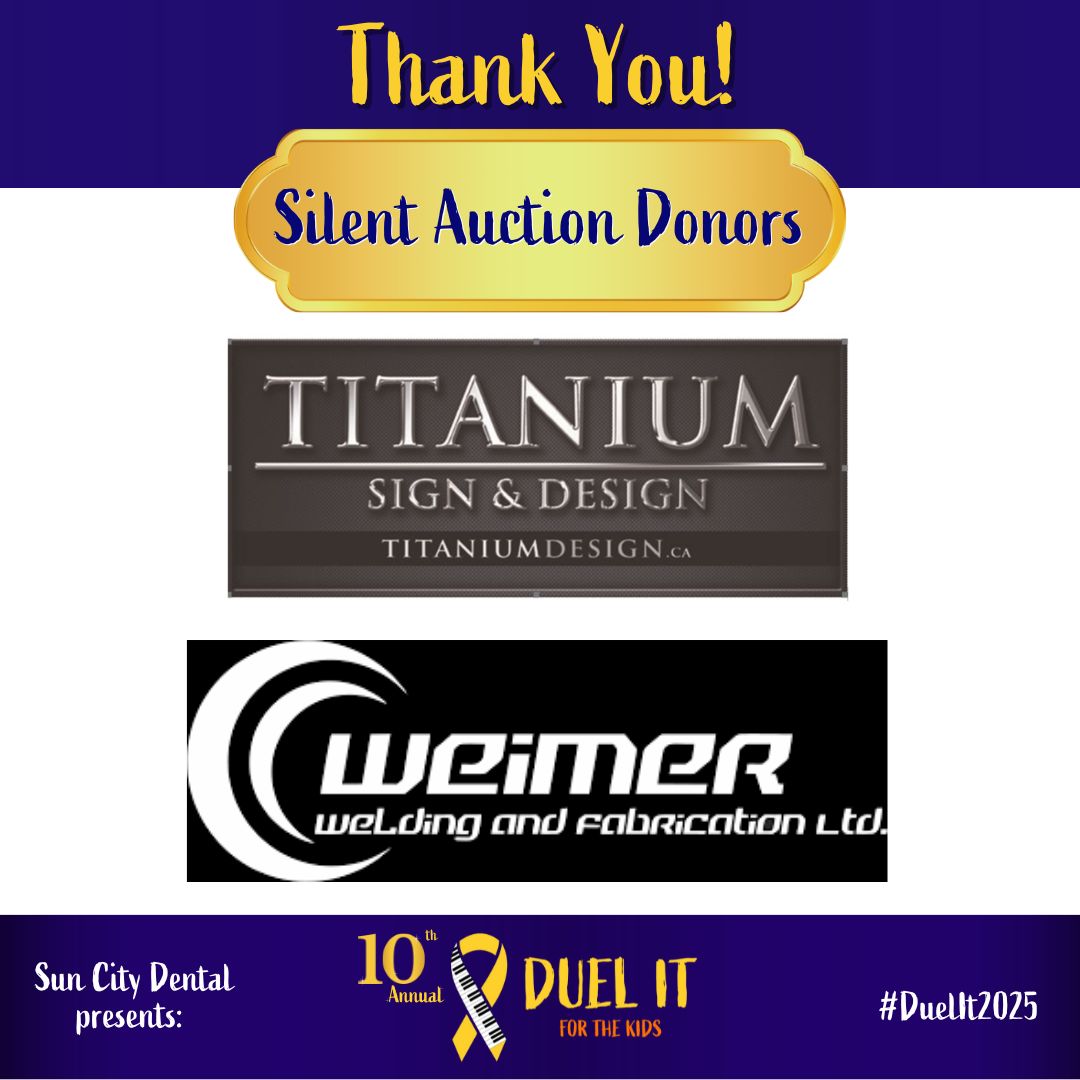 Thank you to Weimer Welding and Fabrication Ltd. (a collapsible firepit) and Titanium Sign &amp; Design (gift certificate, decanter &amp; swag)! Your generous donations helped create some serious bidding excitement. #DuelIt2025 #AuctionDonors