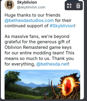 VTMR_Reawakened's tweet photo. I'd like to congratulate Skyblivion team for your hard work and today's success! Today is a great day for all Bethesda modding community, today we just grew more hopeful of a better future together.
#Skyblivion #Beyondskyrim #Skywind #vtm #worldofdarkness #Skyrim #SkyrimMods https://t.co/d1QXXDXCIm