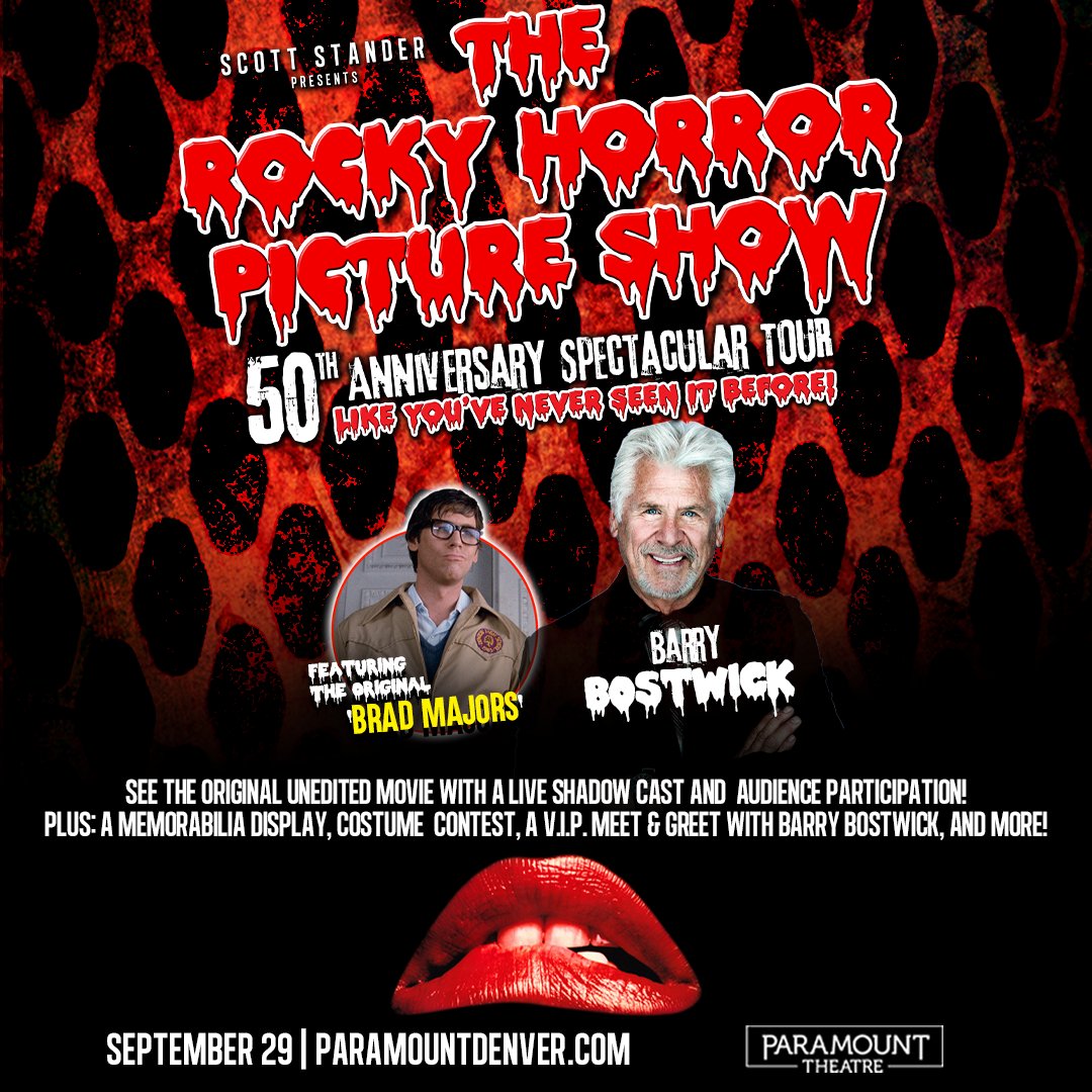 Comedy Works Entertainment (@comedyworksent) on Twitter photo 🚨PRESALE ALERT!🚨 The 50th Anniversary of The Rocky Horror Picture Show with special guest Barry Bostwick is coming to <a href="/paramountdenver/">Paramount Denver</a> on September 29! Presale begins Wed, 4/23 at 10am and ends Thurs, 4/24 at 10pm.
PW: 50YEARS
🎟 - ticketmaster.com/event/1E006290… 🚨PRESALE ALERT!🚨 The 50th Anniversary of The Rocky Horror Picture Show with special guest Barry Bostwick is coming to <a href="/paramountdenver/">Paramount Denver</a> on September 29! Presale begins Wed, 4/23 at 10am and ends Thurs, 4/24 at 10pm.
PW: 50YEARS
🎟 - ticketmaster.com/event/1E006290…