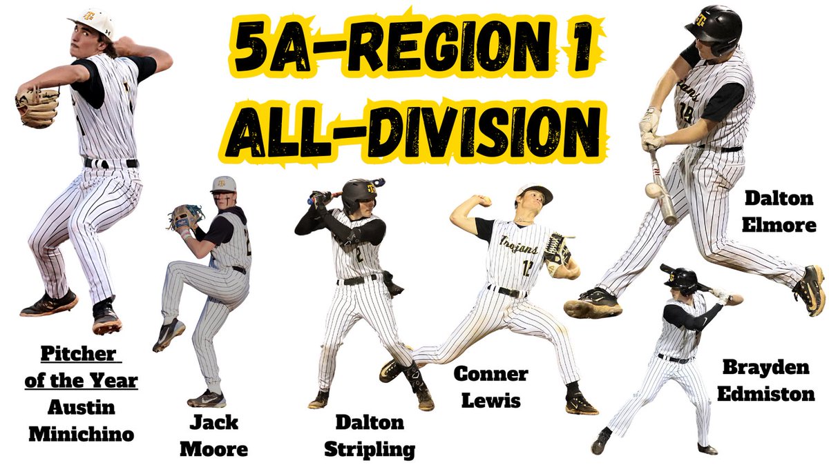 NewHopeBaseball's tweet photo. Congratulations to the Trojans who were named All-Division Class 5A-Region 1: Austin Minichino (Pitcher of the Year), Dalton Elmore, Conner Lewis, Jack Moore and Dalton Stripling (First Team) and Brayden Edmiston (Second Team). @BoydLNHBB https://t.co/UN0KCCqQev