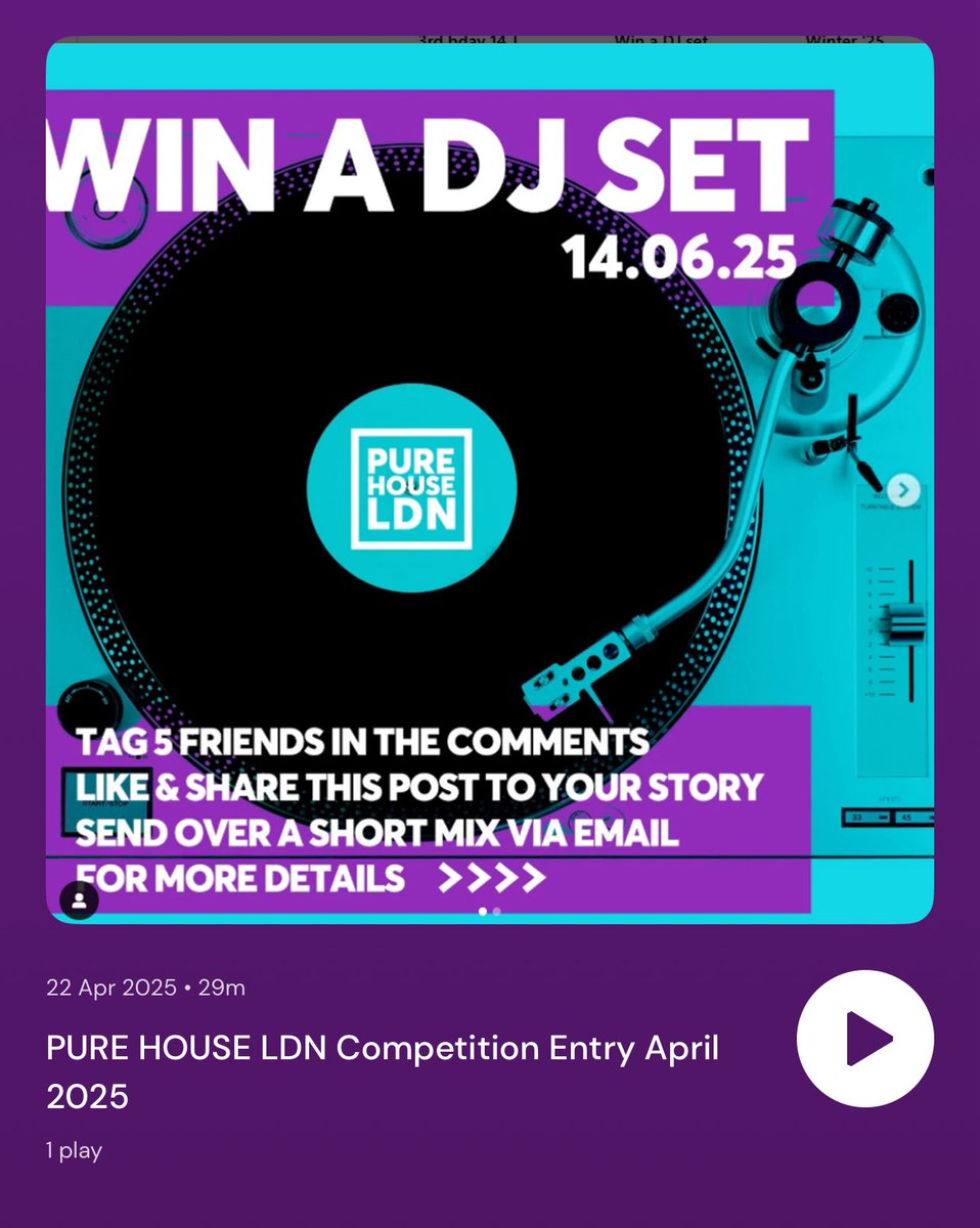 Sent! Entered my first DJ competition in 20 years. Hope it makes the grade!
mixcloud.com/TheRealPedroGr… 

@purehouseldn #PureHouseLDN