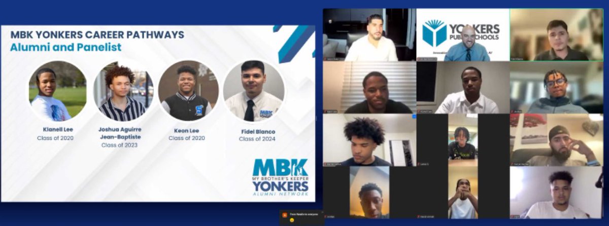 AnibalSolerJr's tweet photo. Happening now! First ever @yonkersmbk Alumni Virtual gathering! ✊🏼🩵🤍🩶#ModelCommunity #YonkersMagic https://t.co/fALXQWw2Ry