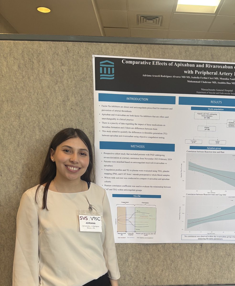 Mounika Boya (@mounikanaidu4) on Twitter photo Kudos to <a href="/AdrianaR99566/">Adriana Rodriguez Alvarez</a> 🎉 for her amazing poster presentation on Comparative Effects of Apixaban and Rivaroxaban on Thrombin Generation using CAT and TEG at the VRIC today! <a href="/VascularSVS/">Vascular SVS</a> <a href="/AnahitaDua/">Anahita Dua MD MS MBA FACS</a> <a href="/MGHVascular/">Mass General Vascular</a> <a href="/MGHSurgery/">Mass General Surgery</a> Kudos to <a href="/AdrianaR99566/">Adriana Rodriguez Alvarez</a> 🎉 for her amazing poster presentation on Comparative Effects of Apixaban and Rivaroxaban on Thrombin Generation using CAT and TEG at the VRIC today! <a href="/VascularSVS/">Vascular SVS</a> <a href="/AnahitaDua/">Anahita Dua MD MS MBA FACS</a> <a href="/MGHVascular/">Mass General Vascular</a> <a href="/MGHSurgery/">Mass General Surgery</a>